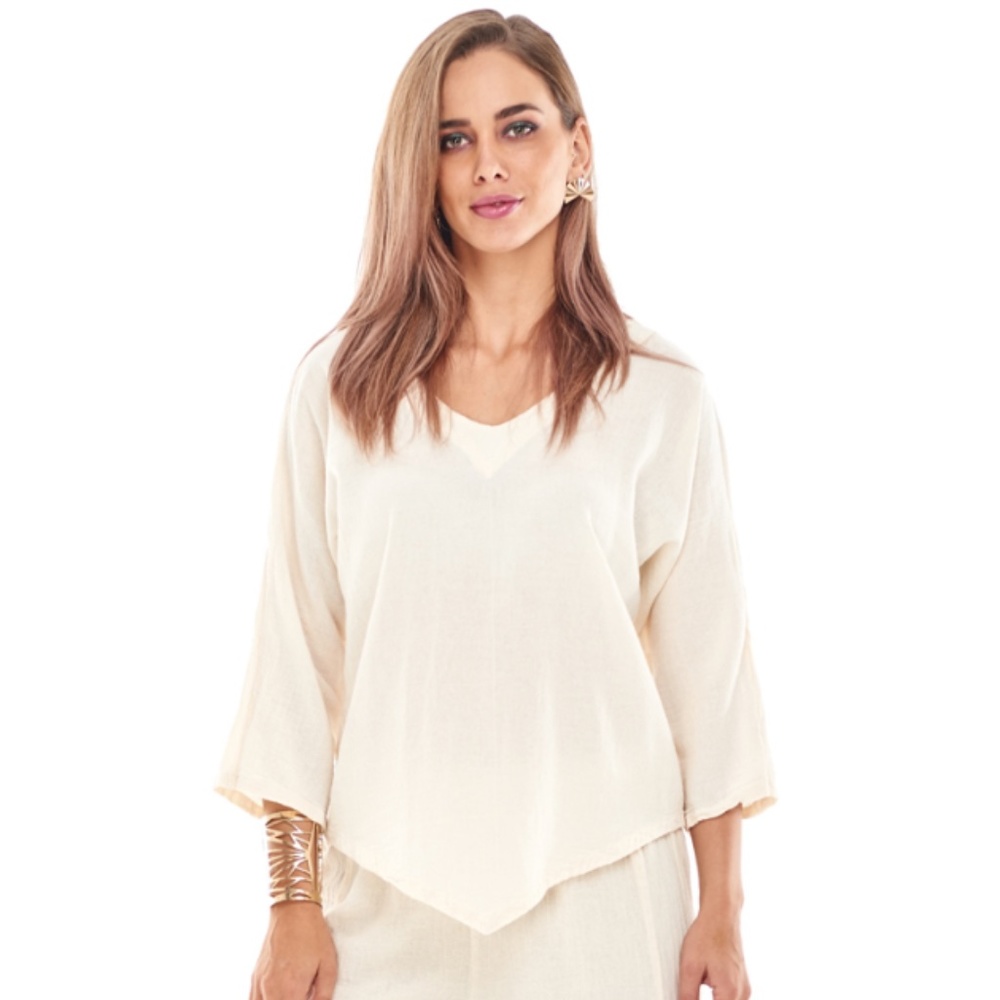 Oh My Gauze Bone Lynn Lagenlook Cotton Tunic Top 1